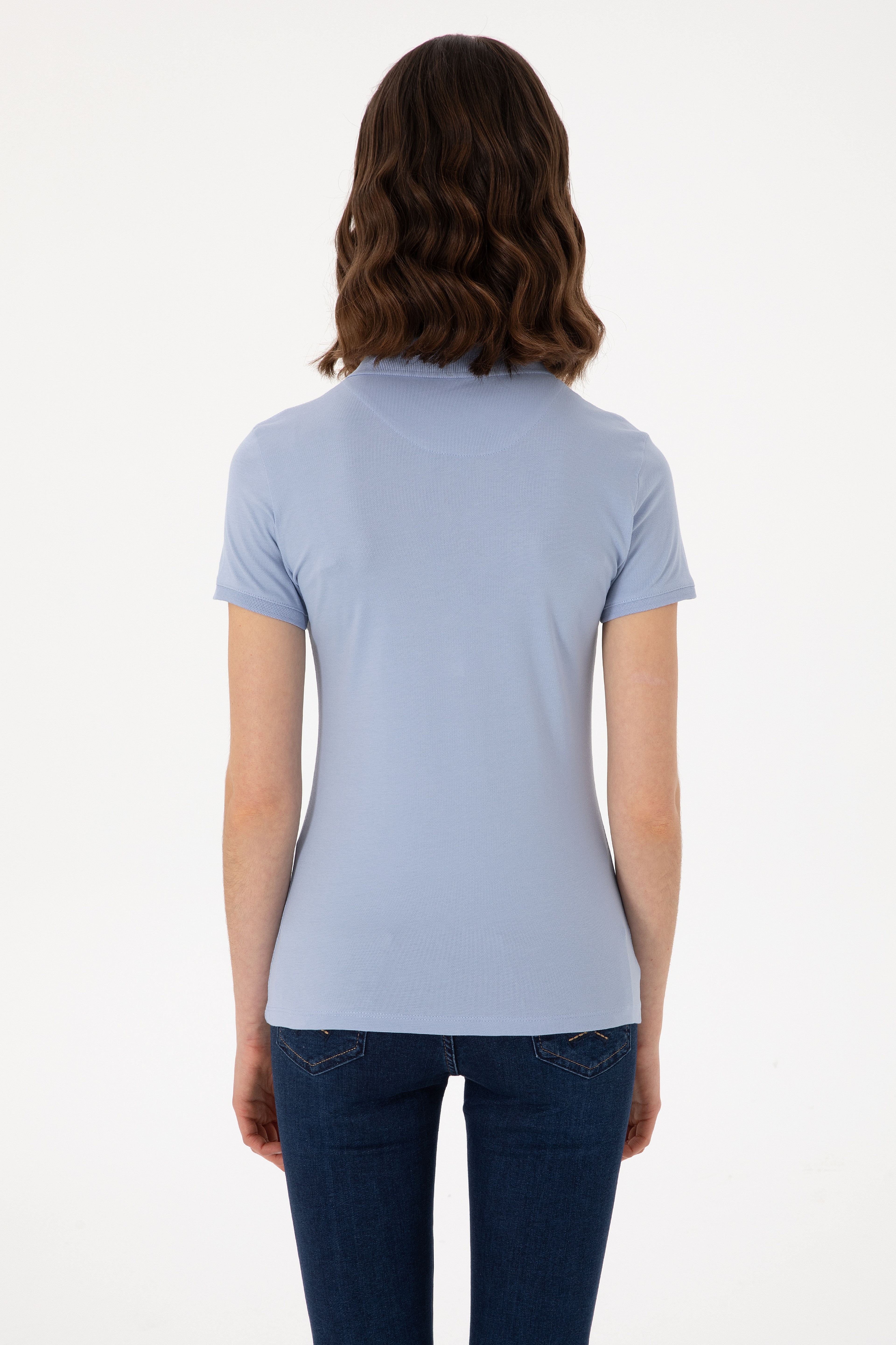 Kadın Açık Mavi Basic Polo Yaka Tişört - Image 5