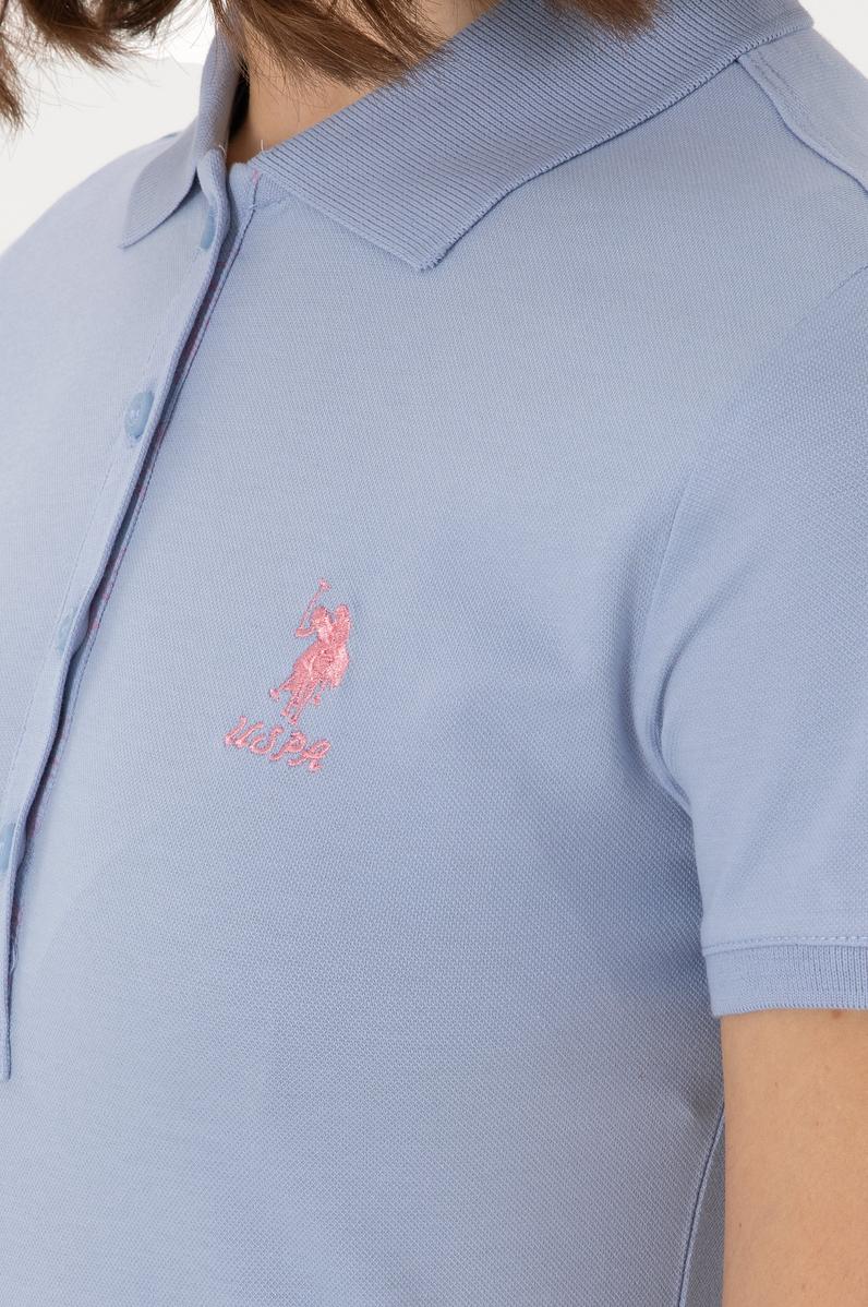 Kadın Açık Mavi Basic Polo Yaka Tişört