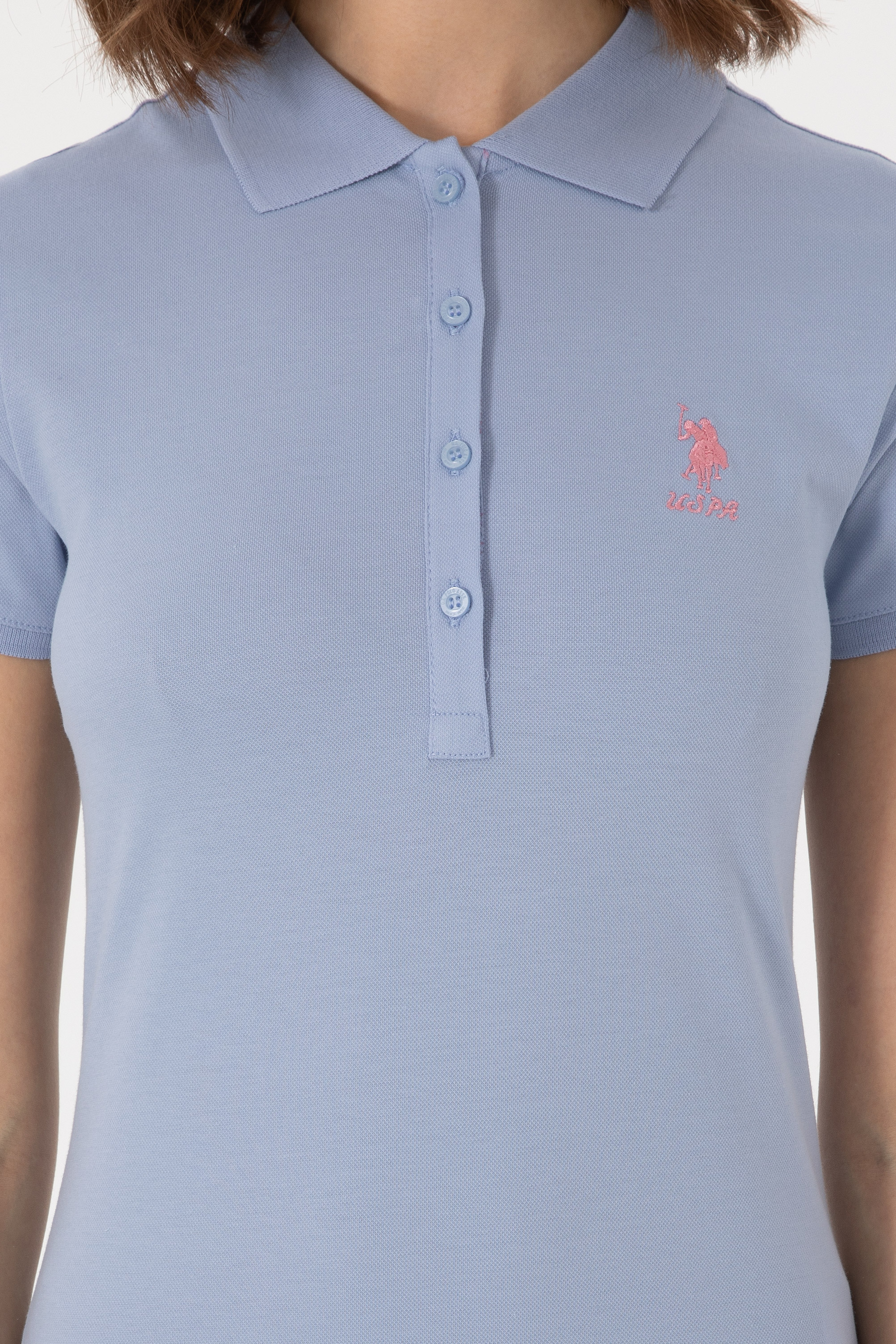 Kadın Açık Mavi Basic Polo Yaka Tişört