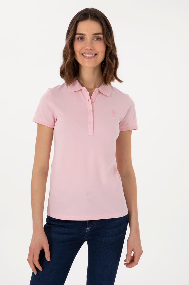 Kadın Açık Pembe Basic Polo Yaka Tişört