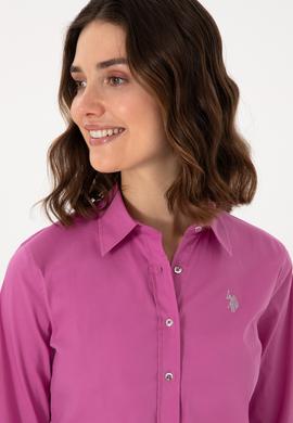 Kadın Fuşya Uzun Kollu Basic Gömlek - 50298112044