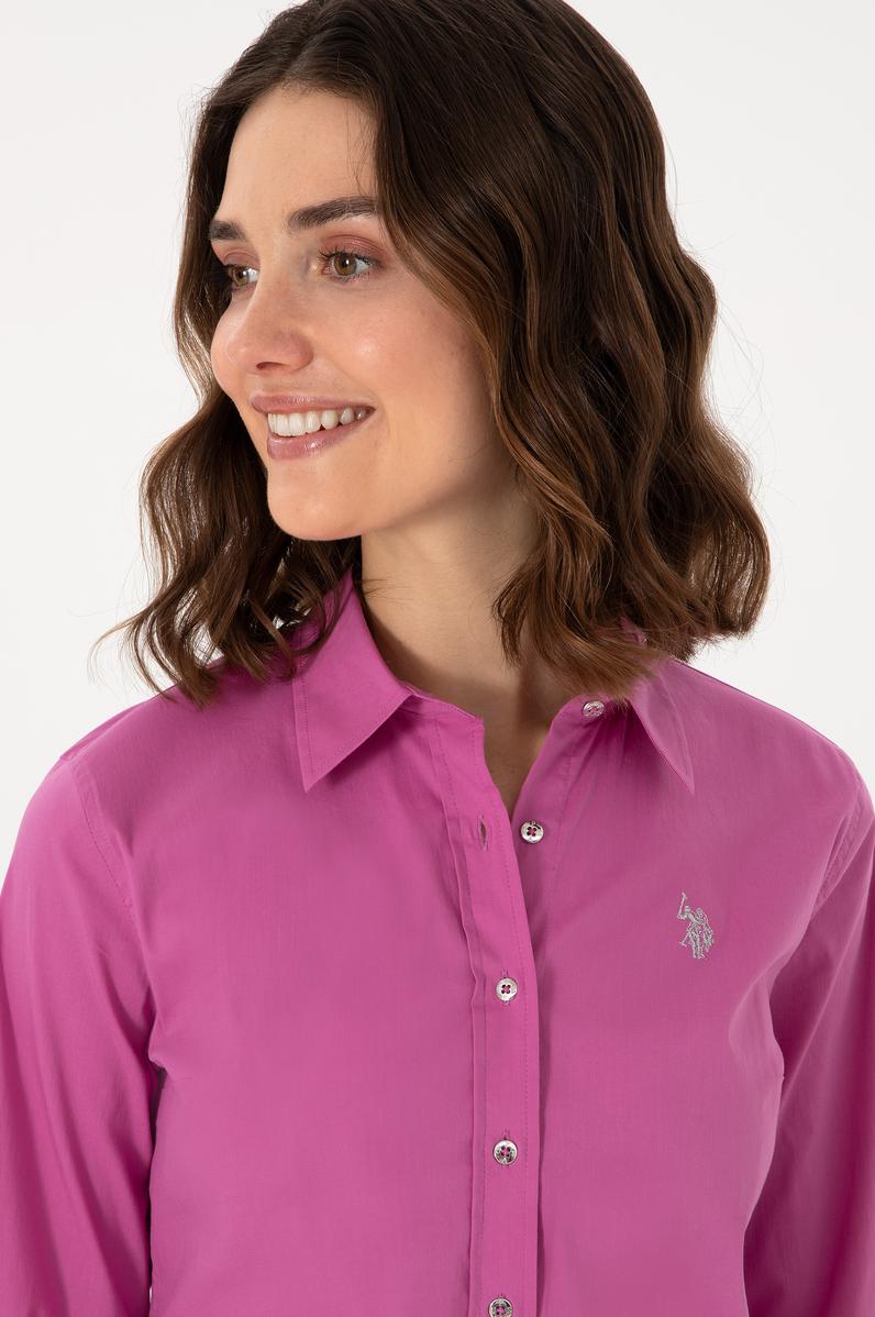 Kadın Fuşya Uzun Kollu Basic Gömlek