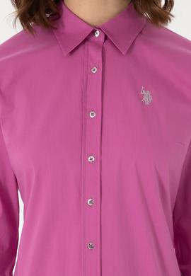 Kadın Fuşya Uzun Kollu Basic Gömlek - 50298112044