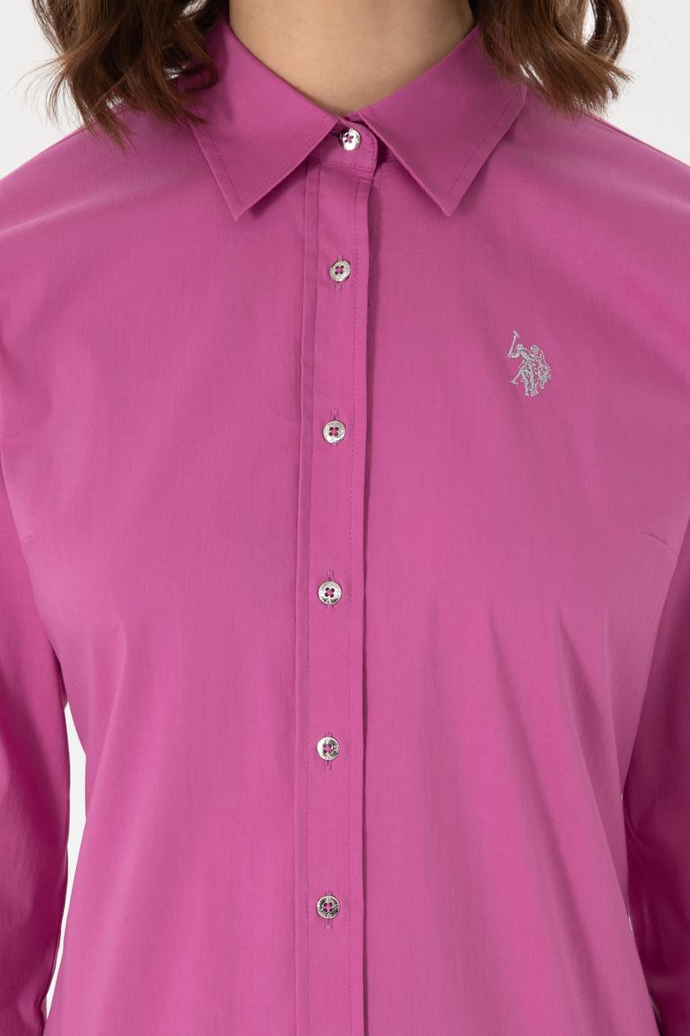 Kadın Fuşya Uzun Kollu Basic Gömlek - 50298112044