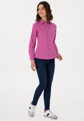 Kadın Fuşya Uzun Kollu Basic Gömlek - 50298112044