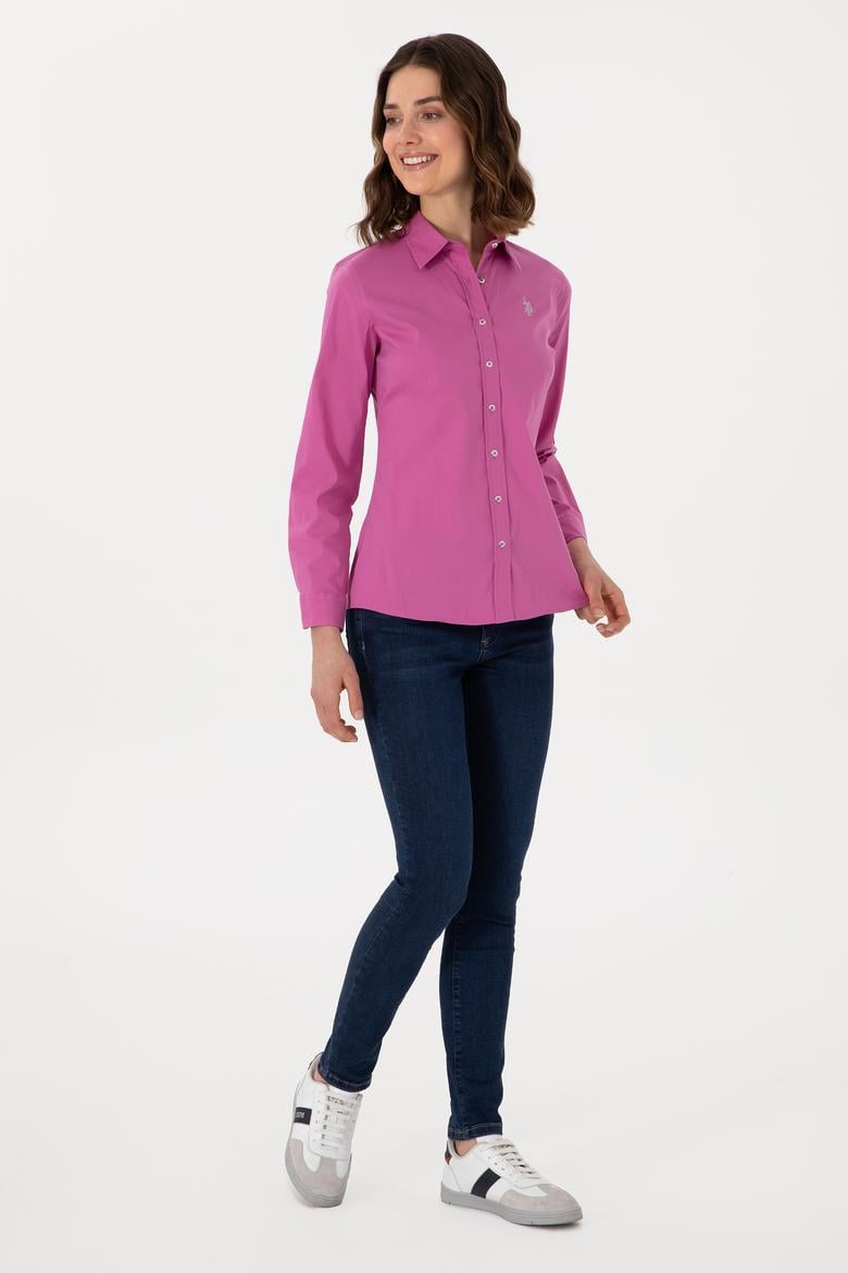 Kadın Fuşya Uzun Kollu Basic Gömlek - 50298112044