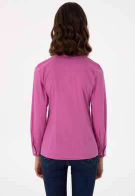 Kadın Fuşya Uzun Kollu Basic Gömlek - 50298112044