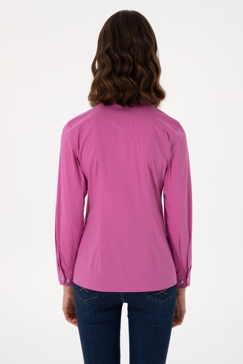 Kadın Fuşya Uzun Kollu Basic Gömlek - 50298112044