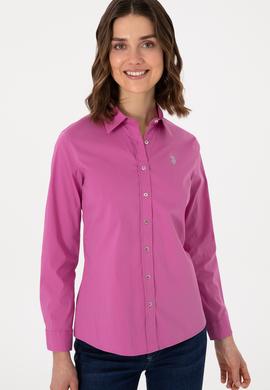 Kadın Fuşya Uzun Kollu Basic Gömlek - 50298112044