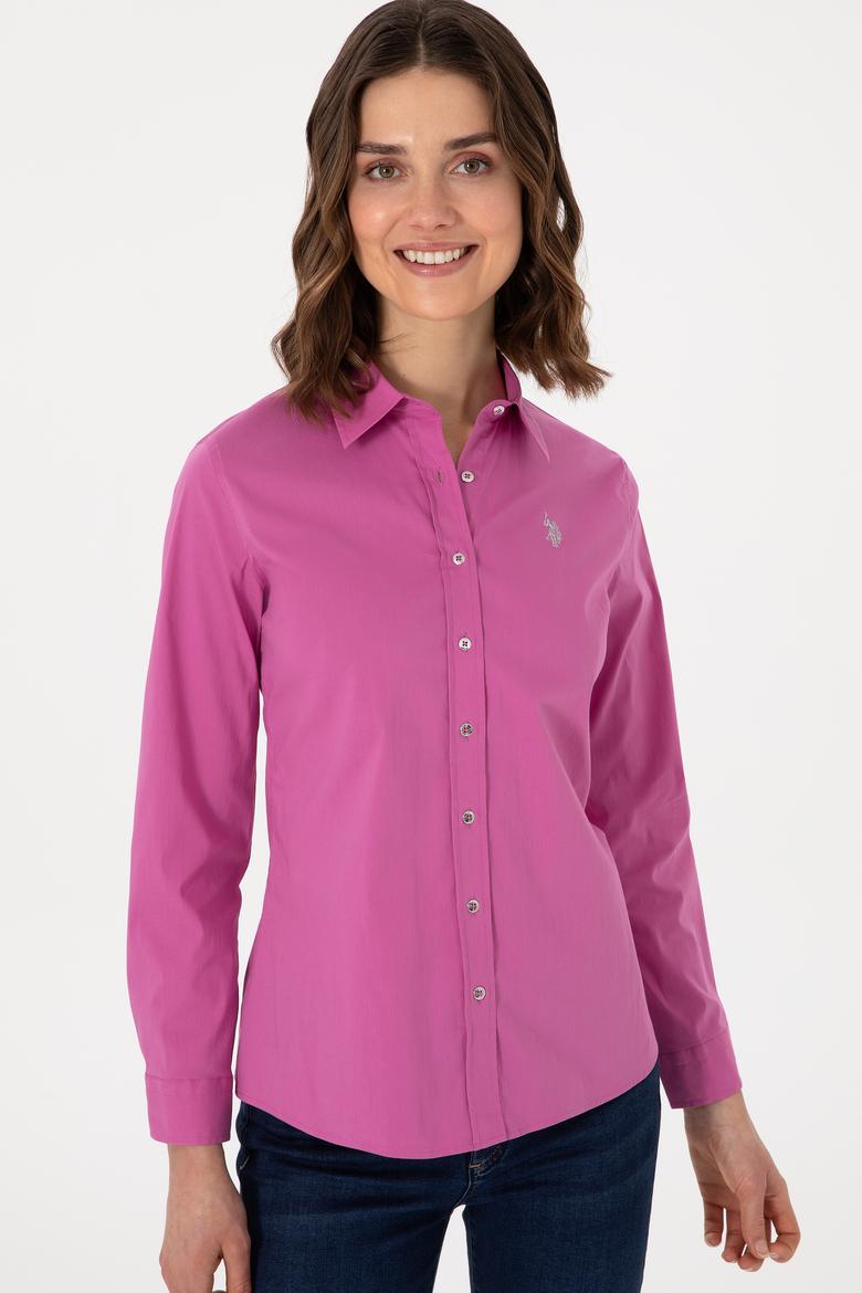 Kadın Fuşya Uzun Kollu Basic Gömlek - 50298112044