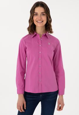 Kadın Fuşya Uzun Kollu Basic Gömlek - 50298112044