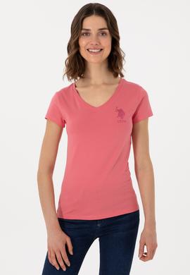 Kadın Koyu Pembe V Yaka Basic Tişört - 50300828025