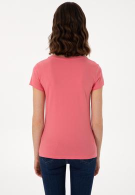 Kadın Koyu Pembe V Yaka Basic Tişört - 50300828025