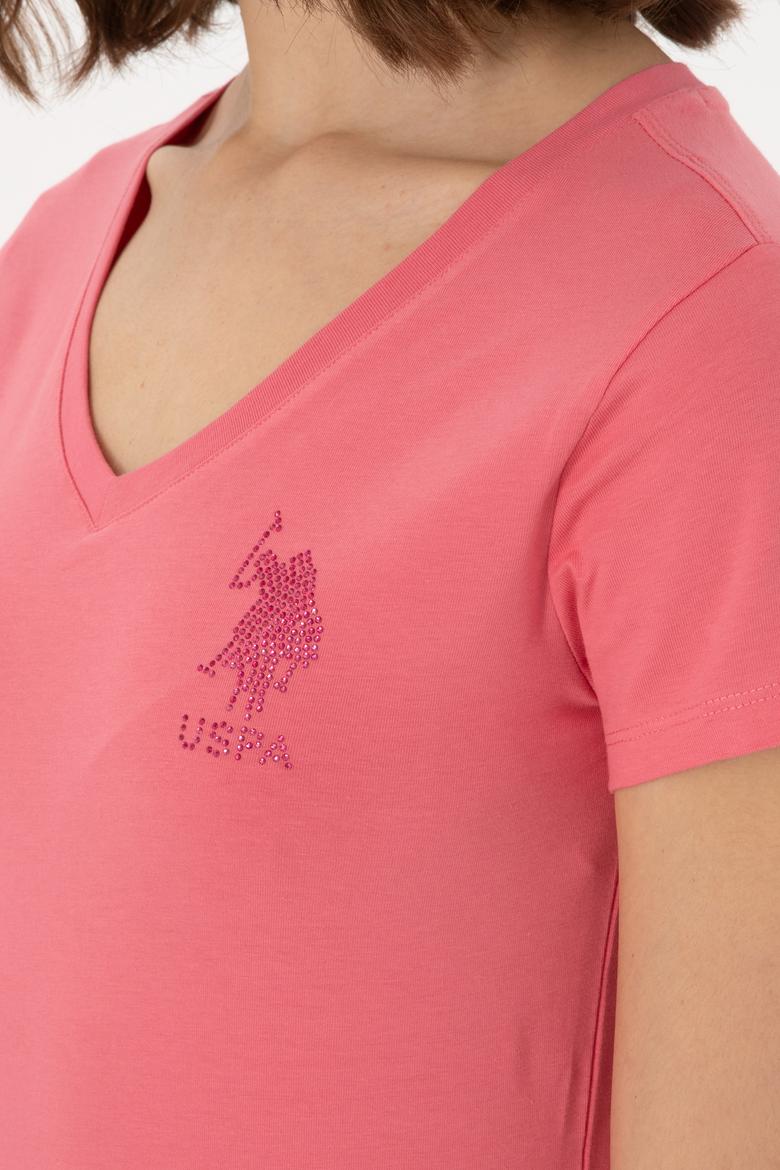 Kadın Koyu Pembe V Yaka Basic Tişört - 50300828025
