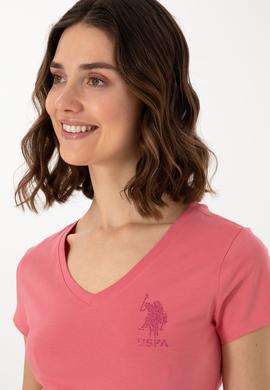 Kadın Koyu Pembe V Yaka Basic Tişört - 50300828025