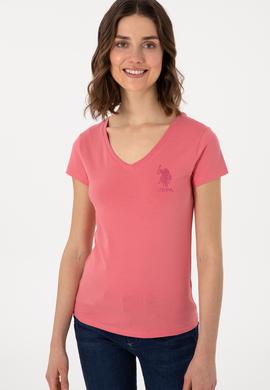 Kadın Koyu Pembe V Yaka Basic Tişört - 50300828025