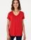 Kadın Kırmızı V Yaka Basic Tişört