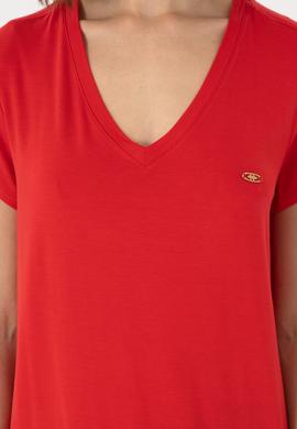 Kadın Kırmızı V Yaka Basic Tişört - 50280019017