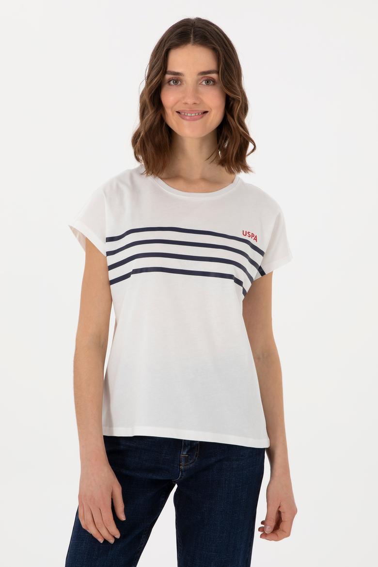 Kadın Ekru Bisiklet Yaka Tişört