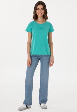 Kadın Mint Bisiklet Yaka Tişört - 50297454022