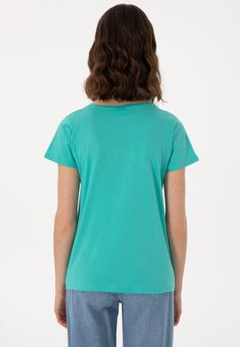 Kadın Mint Bisiklet Yaka Tişört - 50297454022