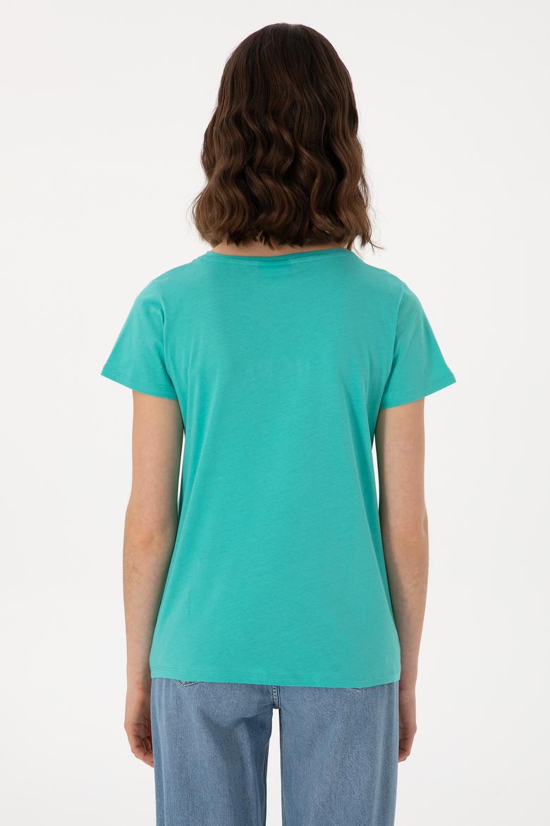 Kadın Mint Bisiklet Yaka Tişört - 50297454022