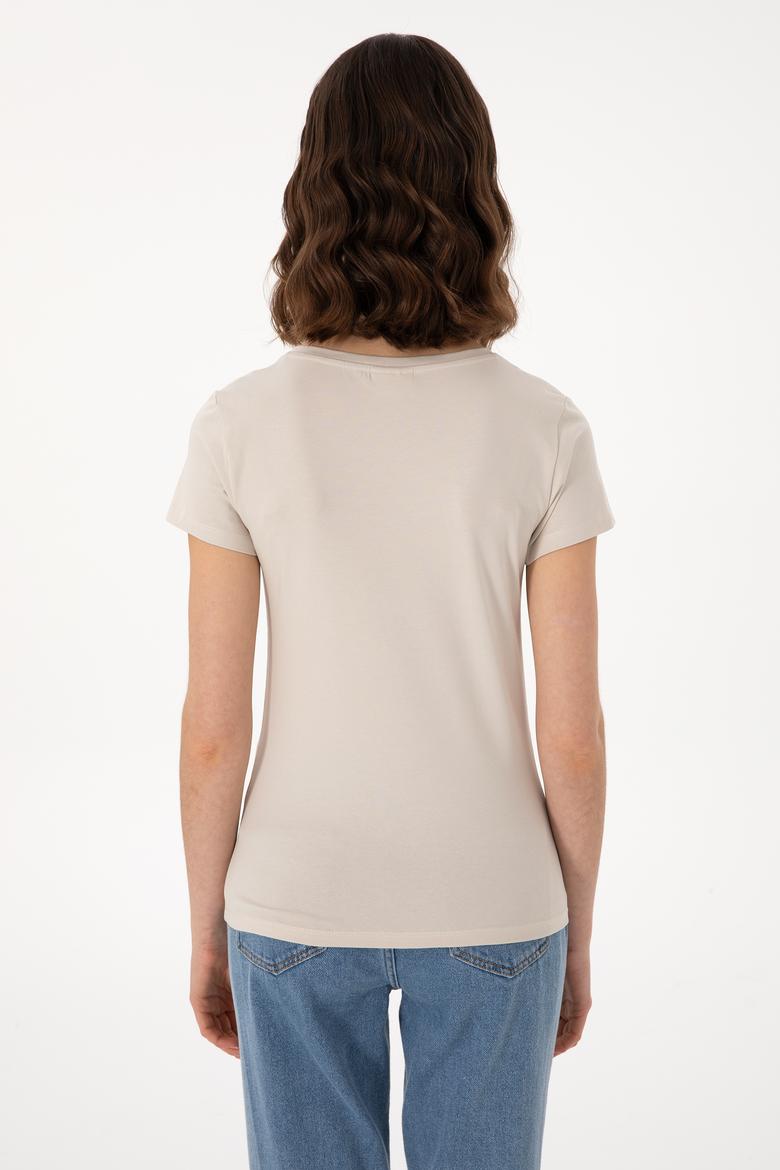 Kadın Taş Bisiklet Yaka Tişört - 50297915043