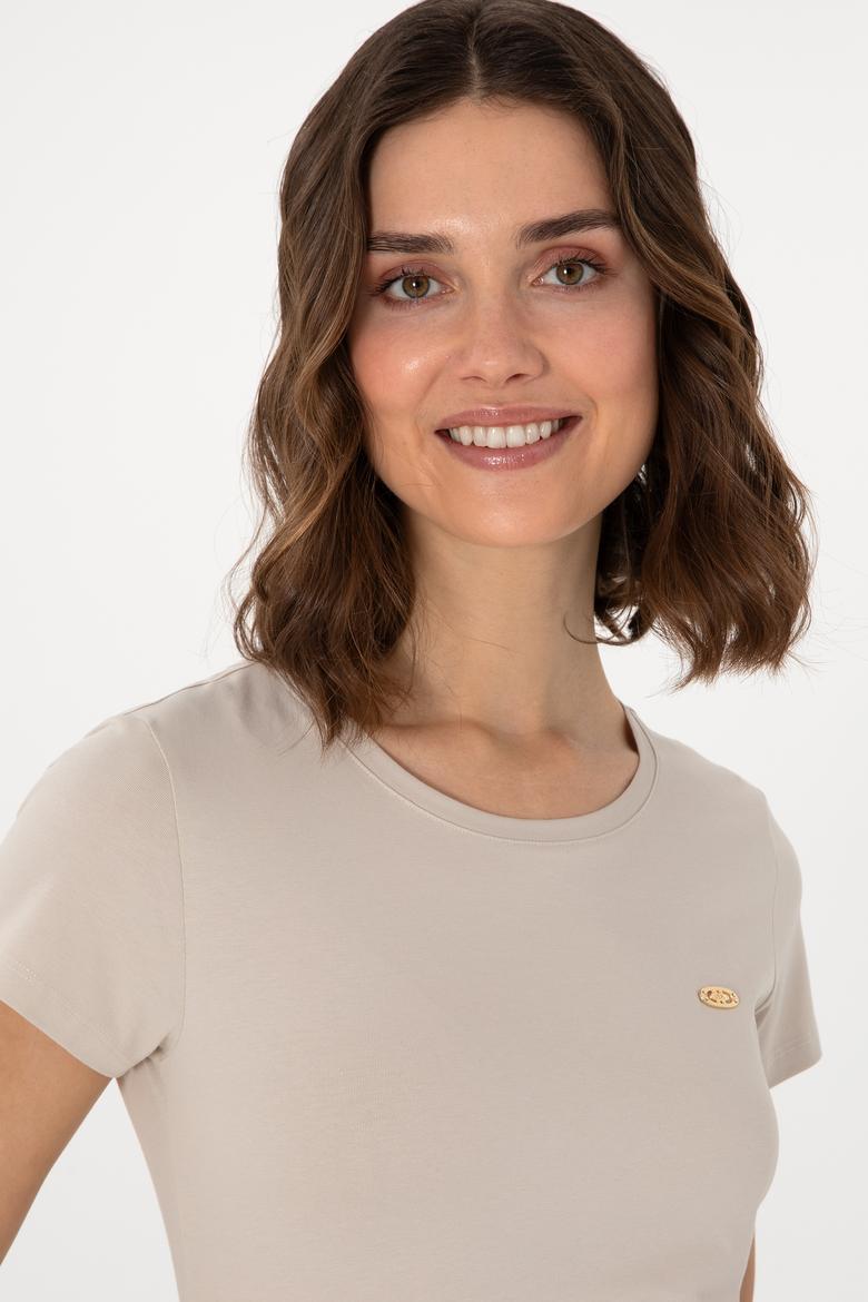 Kadın Taş Bisiklet Yaka Tişört - 50297915043