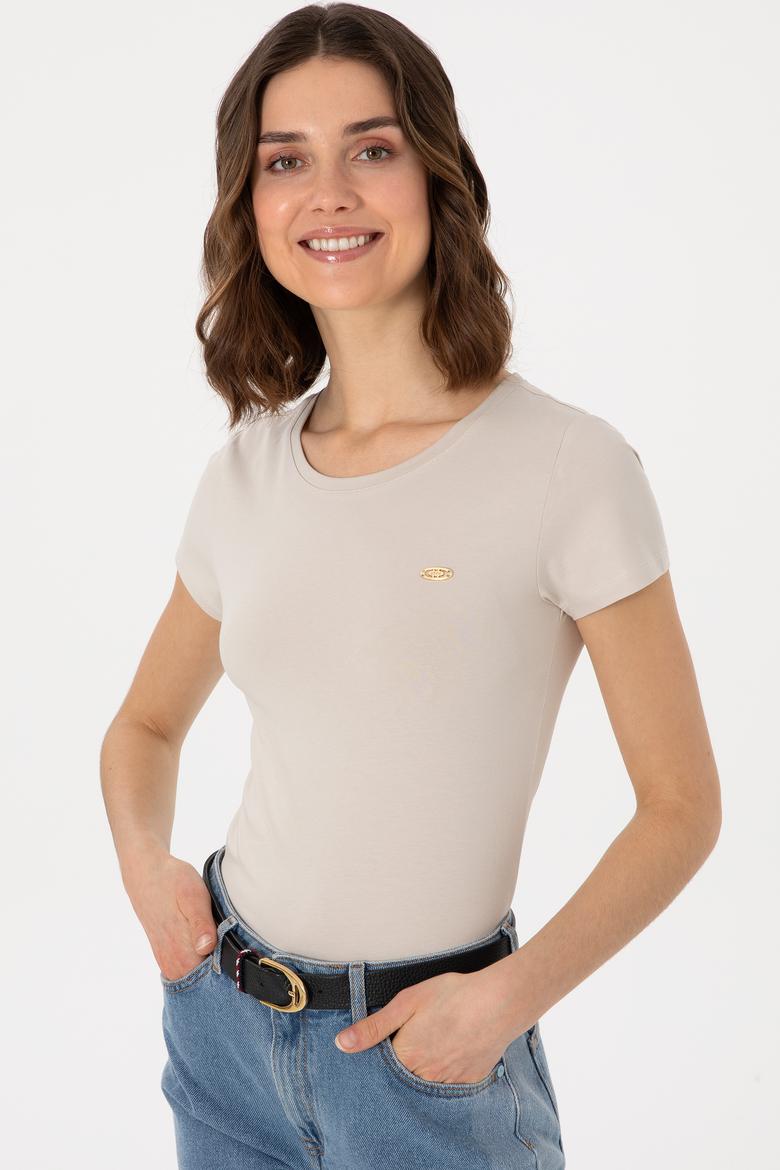 Kadın Taş Bisiklet Yaka Tişört - 50297915043