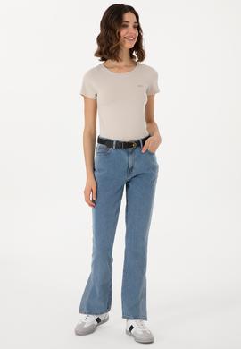 Kadın Taş Bisiklet Yaka Tişört - 50297915043