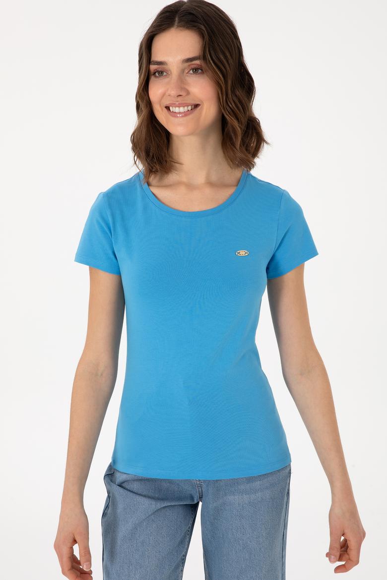 Kadın Turkuaz Bisiklet Yaka Tişört - 50297915055