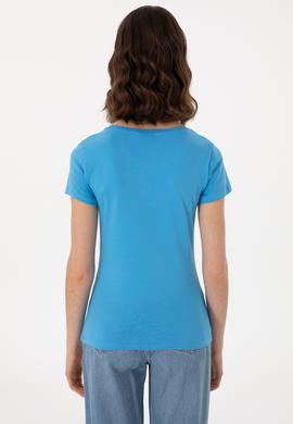 Kadın Turkuaz Bisiklet Yaka Tişört - 50297915055