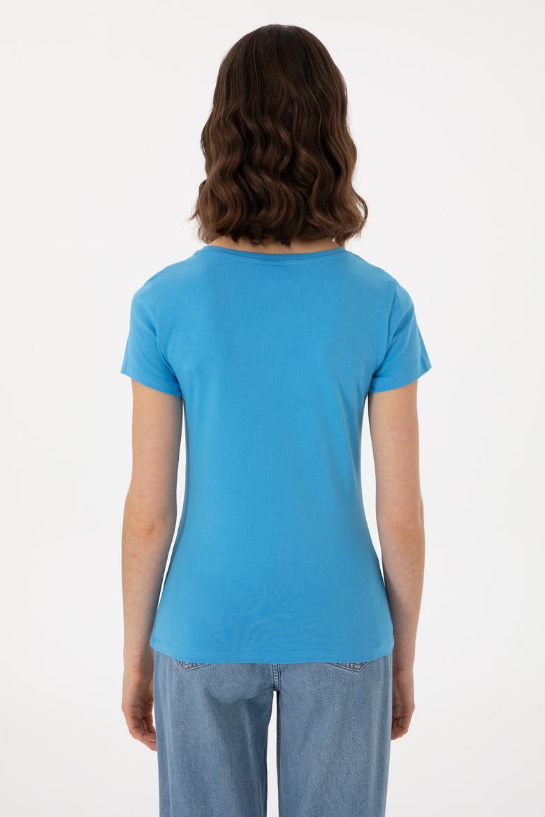 Kadın Turkuaz Bisiklet Yaka Tişört - 50297915055