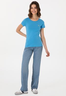 Kadın Turkuaz Bisiklet Yaka Tişört - 50297915055