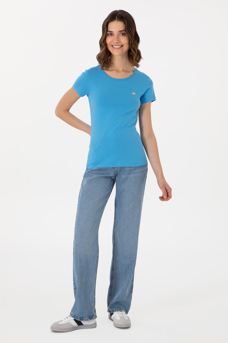 Kadın Turkuaz Bisiklet Yaka Tişört - 50297915055