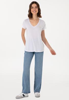 Kadın Beyaz V Yaka Basic Tişört - 50300829004