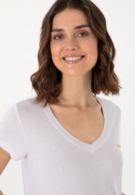 Kadın Beyaz V Yaka Basic Tişört - 50300829004