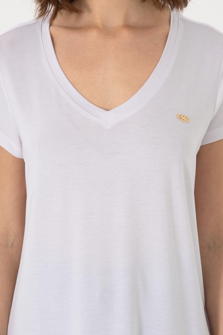 Kadın Beyaz V Yaka Basic Tişört - 50300829004
