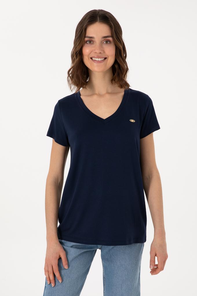 Kadın Lacivert V Yaka Basic Tişört