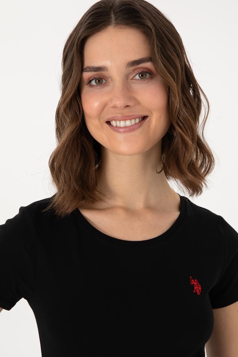 Kadın Siyah Bisiklet Yaka Tişört - 50300894037