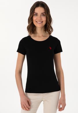 Kadın Siyah Bisiklet Yaka Tişört - 50300894037