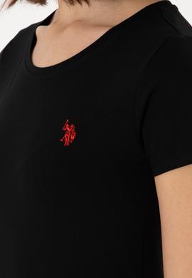 Kadın Siyah Bisiklet Yaka Tişört - 50300894037