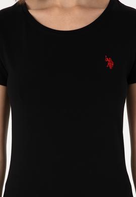 Kadın Siyah Bisiklet Yaka Tişört - 50300894037