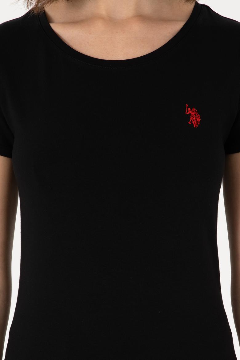 Kadın Siyah Bisiklet Yaka Tişört - 50300894037