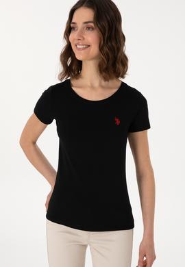 Kadın Siyah Bisiklet Yaka Tişört - 50300894037