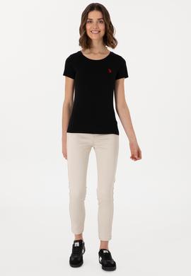 Kadın Siyah Bisiklet Yaka Tişört - 50300894037