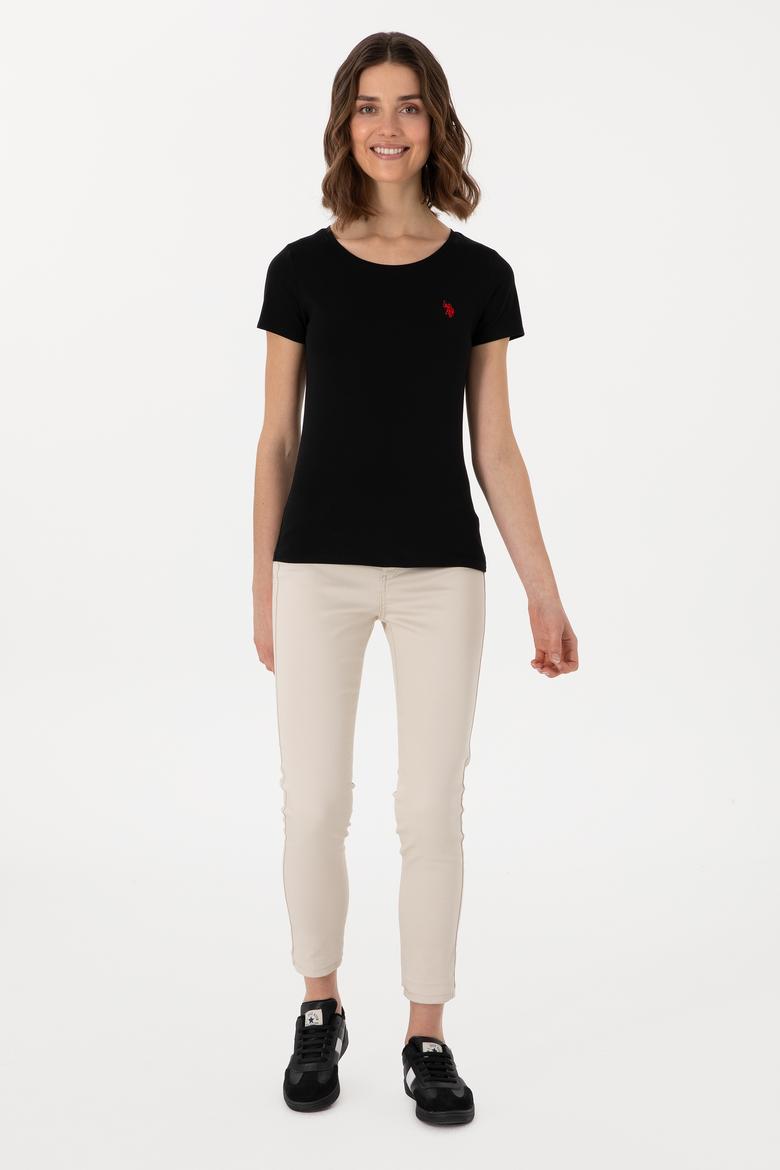 Kadın Siyah Bisiklet Yaka Tişört - 50300894037