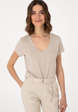 Kadın Taş V Yaka Basic Tişört - 50300829143