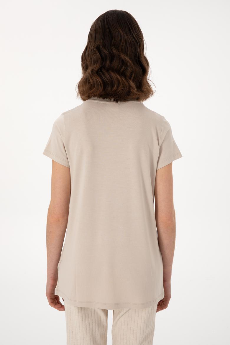 Kadın Taş V Yaka Basic Tişört - 50300829143