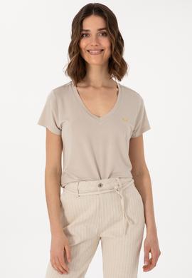 Kadın Taş V Yaka Basic Tişört - 50300829143